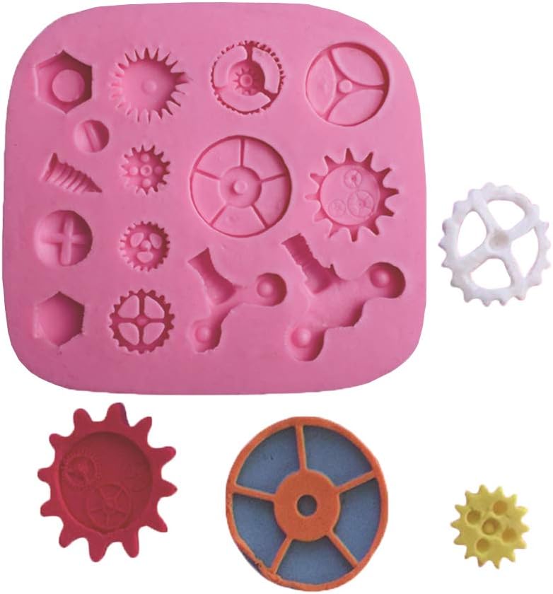 Beiersi Gears Screws Steampunk Style Silicone Mold Chocolate Fondant Sugarcraft Baking Mold DIY Silicone Molds for Cake Decorating Accessories Bakeware Baking Supplies
