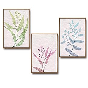 3 Piece Framed Canvas Wall Art for Living Room, Bedroom Leaf Theme Canvas Prints for Home Decoration Ready to Hang - 16"x24"x3 Panels