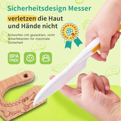 Kindermesser - 17 teiliges Kindersicheres Küchenmesser für Schneidet Lebensmittel mit Gemüse Ausstechformen, Holzmesser, Schneidebrett | BPA-frei, Kinder Schneidemesser ab 2 jahre, Montessori Messer thumbnail 3