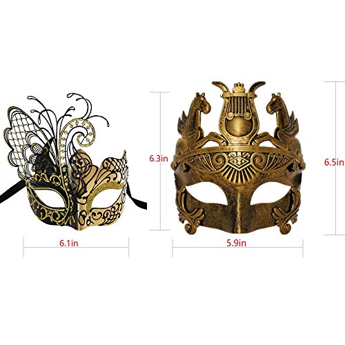 Glod Butterfly Women and Roman Men Mask Masquerade Couples Mask for Venetian - Thumbnail 5