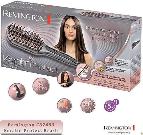 Cepillo Alisador Keratin Protect Straight, Queratina y Aceite Almendras, Generador Iónico para Cabello Sin Encrespamiento, Cerámica, 3 Temperaturas hasta 230°C, Calentamiento 30s, CB7480