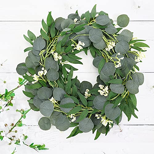 HAKACC Eucalyptus and Willow Leaves Garland ,Faux Eucalyptus Leaves Vine with White Berries for Wedding Home Table Decoration