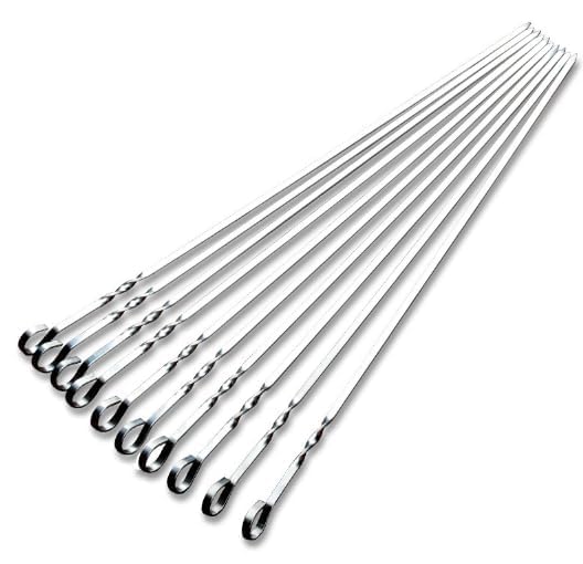 IMEEA 40 cm Stainless Steel Barbecue Skewers Flat BBQ Kebab Skewers Reusable Kebab Skewers for Meat Vegetables Sausages Set of 10