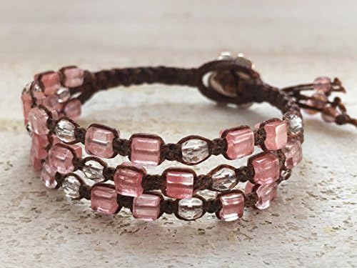 Pink Quartz Macrame Wrap Bracelet with Flower Charm