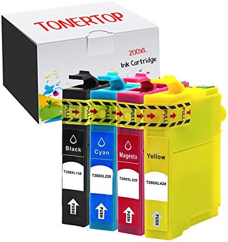 Tonertop Remanufactured Ink Cartridge Replace for 200XL T200XL to use in XP-200 XP-310 XP-400 XP-410 WF-2520 WF-2530 WF-2540 (1 Black, 1 Cyan, 1 Magenta, 1 Yellow, 4 Pack) with The Original chip