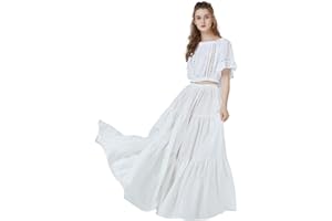 BEAUTELICATE 100% Cotton Victorian Maxi Skirt Women Gypsy Medieval Renaissance Boho Skirt Full Length