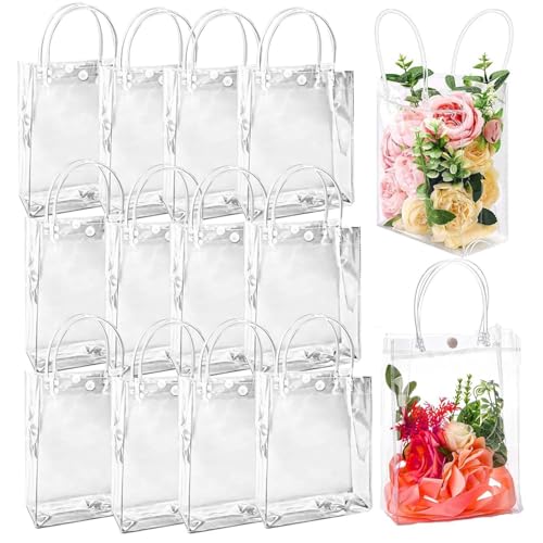 ACOVARK 40PCS Bolsas de Regalo de PVC Transparente, Bolsas de Plástico Reutilizable, con Asas y Botón, Adecuado para Fiestas, Bodas, Cumpleaños, Escolares (transparente, 23*17*7)