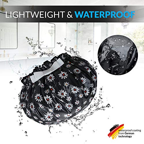 Waterproof Reusable Women Shower Caps 100% Cotton Print Bath Caps Hat Long Hair Perfect for Women - Thumbnail 3