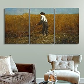 3 Panel World Famous Painting Reproduction on Canvas Wall Art - The Veteran in a New Field 1865 by Winslow Homer - Modern Home Art Ready to Hang - 16"x24" x 3 Panels