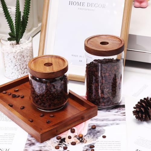REFSAVER Glass Jar with Lid Coffee Canister with Airtight Bamboo Wooden Lid Glass Storage Containers for Candy,Tea,Coffee,Sugar,Cookie,Spice 17OZ