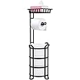 Toilet Paper Holder Stand with Shelf, Free Standing Toilet Tissue Roll Storage Rack for Bathroom, Black