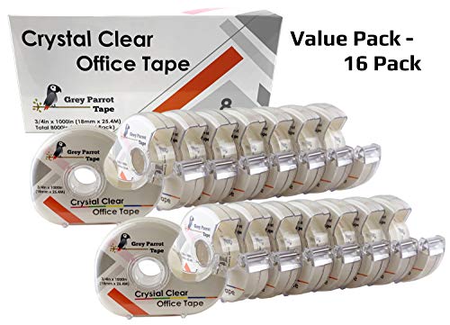 GreyParrot Tape Office Tape Clear Refill Rolls + Dispenser(16 Pack), (3/4" x 1000in / Pack). for Craft Jobs, Gift Wrapping, Clear(Transparent) Glossy Finish, Refillable