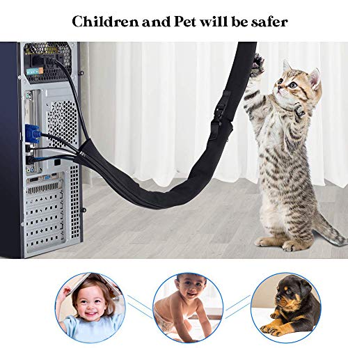 Premium 4 Pack Cable Management Sleeve with 5 Pieces Cable Tie, Adjustable Cord Organizer Cable Wrap Wires Cover Sleeves Wraps Wire Hider System with Zipper and Buckle for Desk Home Office Computers