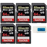 SanDisk 64GB (Five Pack) Extreme Pro Memory Card (SDSDXXG-064G-GN4IN) SDXC 4K V30 UHS-I with Everything But Stromboli (TM) Combo Reader