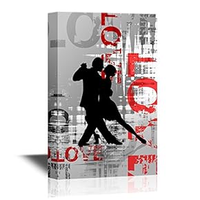 Canvas Wall Art - Silhouettes of The Pairs Dancing Ballroom Dances. Tango. - Gallery Wrap Modern Home Art | Ready to Hang - 12x18 inches