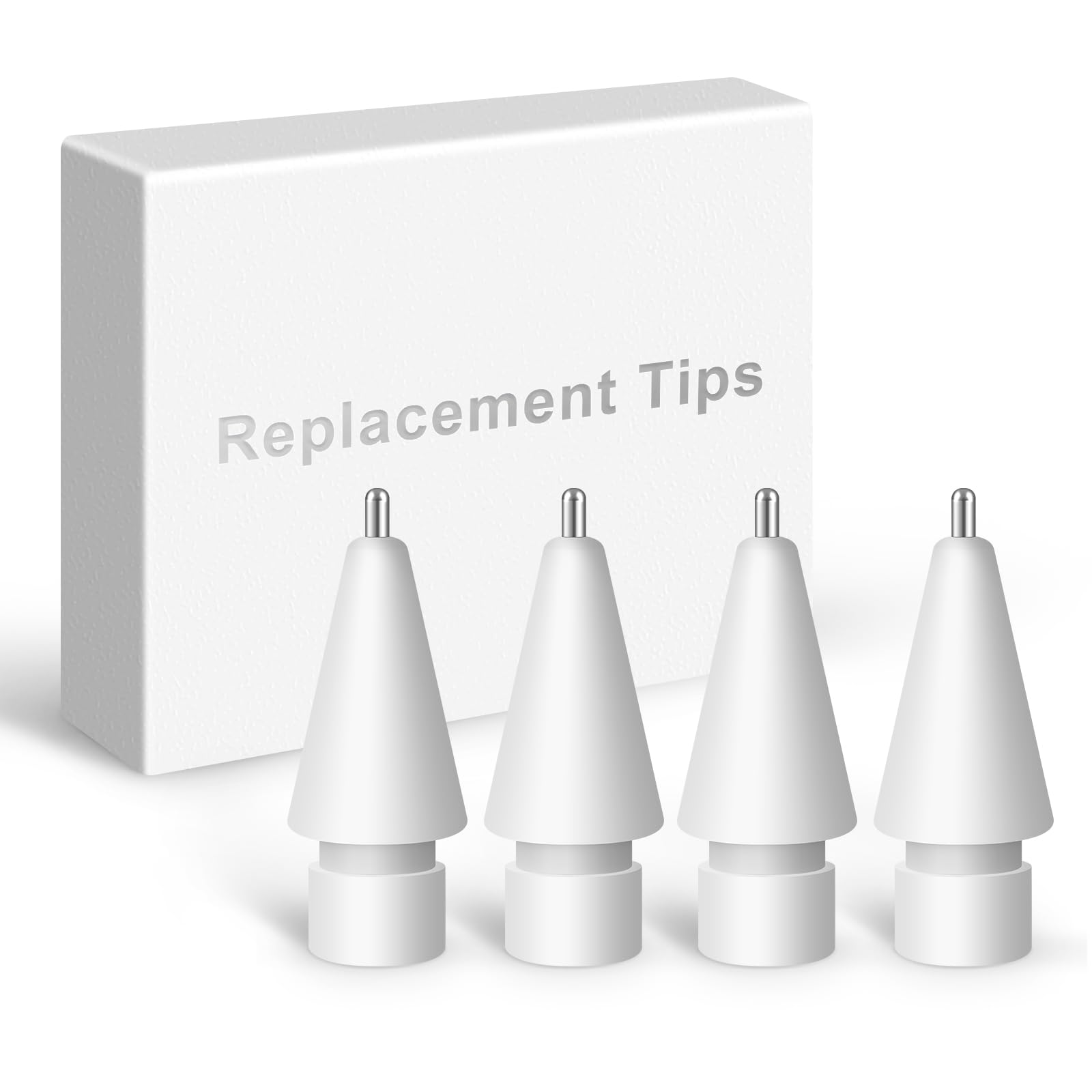 Granarbol Replacement Tips for Apple Pencil 1st/2nd Gen,No Wear Out Upgraded Apple Pencil Tips,Metal Pencil Nibs for Precise Control - Pen Like 0.78mm Longer Tips for iPad Pencil - 4 Pack White