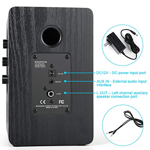 Sanyun SW208 3" Active Bookshelf Speakers - 2.0 Powered Computer PC Monitor Speakers - 3 Inch Carbon Fiber Speaker Unit - 3.5mm Audio Input - Wood Grain (Pair)