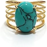 Pneswzy Turquoise Ring, Titanium Steel Adjustable Non Tarnish Gold Rings for Western Jewelry, Vintage Jewelry for Women & Men