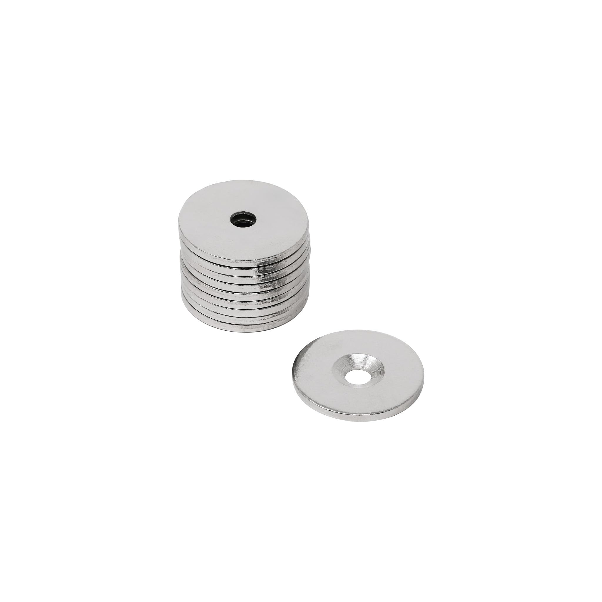 Countersunk Steel Disc for Using Magnets, Hang Artwork or Noticeboards - 25mm dia x 2mm thick x 4mm hole - Pack of 10