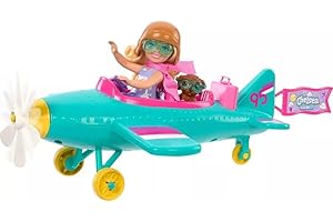 Barbie Chelsea Can Be Doll & Plane Playset, 2-Seater Aircraft with Spinning Daisy Propellor & 7 Accessories, Includes Pet Puppy & Stickers