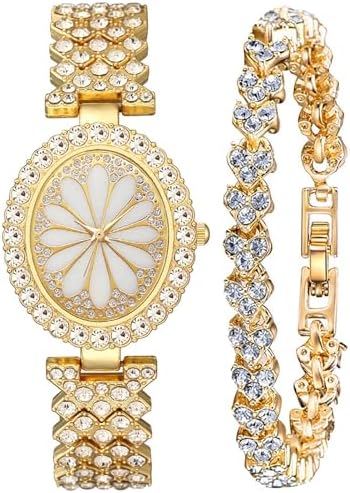 Luxury Diamond Dial Quartz Wrist Watch Set with Bangle Bracelet Amazon.com: Weicam Women main image 4