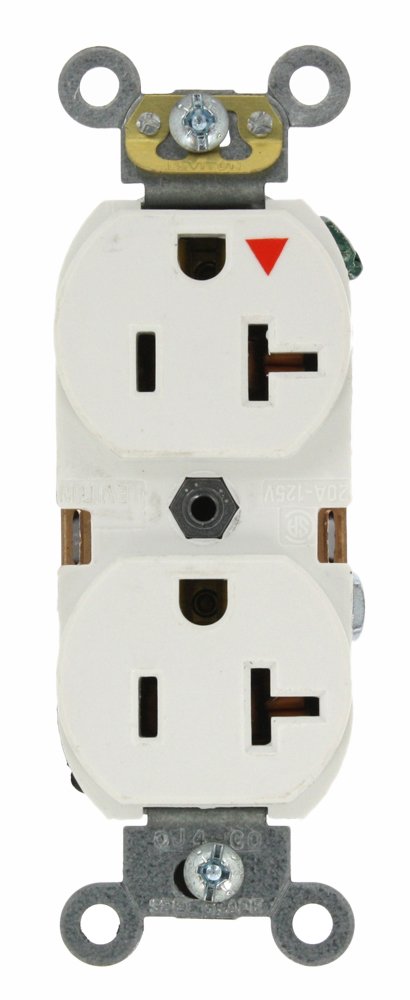Photo 1 of Leviton 20-Amp, 125 Volt, Industrial Series Heavy Duty Specification Grade Duplex Receptacle, Straight Blade, Isolated Ground, 5362-IGW, White