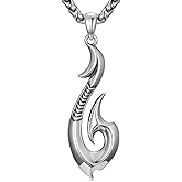 Lattd Fish Hook Necklace 925 Sterling Silver Fishing Hook Pendant Fishhook Necklace Jewelry for Men, w/Stainless Steel Chain 22''+2''