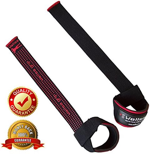 Cotton Lifting Straps with Heavy Duty Silicone Rubber Grip - Wrist Straps with Neoperene Padded Wrist Area Used for Weightlifting, Powerlifting, Crossfit, Body Building, Rowing and Pull Ups -Made with Premium Quality Durable 100% Cotton, Silicone Rubber Grip Dots and Neoperene Padding- Black-red - 30 Days Money Back and or Fault Replacement Guarantee!