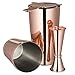 Copper Plated Boston Cocktail Shaker Bar Set: 18oz & 28oz Shaker Tins, Hawthorne Cocktail Strainer, Double Jigger (0.5oz - 2oz), 12'' Mixing Spoon, 7'' Drink Muddler w/ Recipes and Greeting Card