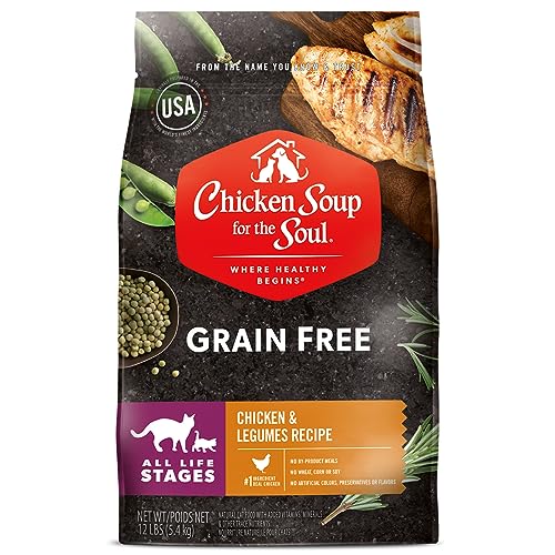 CHICKEN SOUP FOR THE SOUL GRAIN FREE DRY CAT FOOD, CHICKEN & LEGUMES RECIPE, 4 POUND BAG | SOY, CORN & WHEAT FREE, NO ARTIFICIAL FLAVORS OR PRESERVATIVES