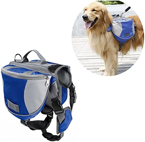 Adjustable Dog Backpack Saddlebags Santune Pet Saddle Bag Bagpack For Small Medium Large Dogs Travel Hiking Camping Training (Blue,M)