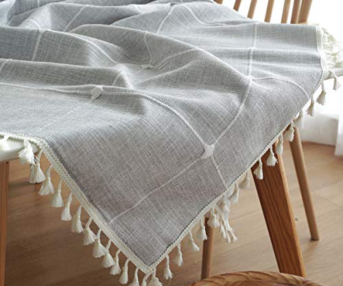 JZY Heavy Duty Cotton Linen Table Cloth for Rectangle Table FarmhouseTablecloth for Dining Table Dust-Proof Table Cover for Tabletop Decoration (55"x70", T-Gray)