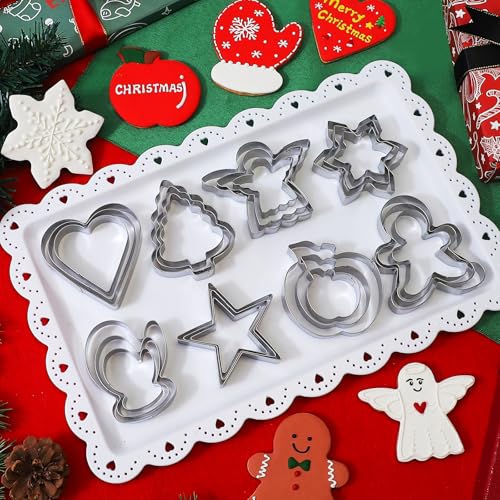 CHRISTMAS COOKIE CUTTERS SET – 24 PCS HOLIDAY COOKIE CUTTER WITH 8 SHAPES – GINGERBREAD MEN, CHRISTMAS TREE, SNOWFLAKE, APPLE, ANGEL, GLOVES, HEART AND STAR BISCUIT CUTTERS FOR WINTER HOLIDAY BAKING