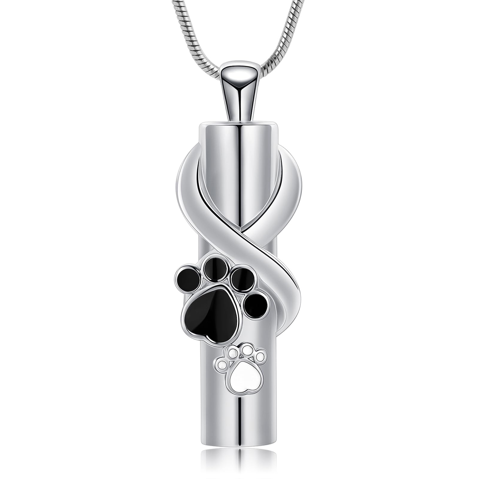 AIWENXI Urn Necklace for Ashes for Dog/Cat Pet Paw Print Cylinder Ash Pendant Memorial Urn Jewellery Keepsake Pet Keepsake Urn Jewellery Cremation Jewellery, Stainless Steel