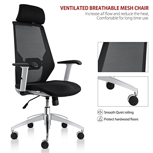Bonum Ergonomic Mesh Office Chair High-Back Swivel Computer Task Chair Adjustable Headrest with Adjustable Armrest Lumber Support Desk Executive Chair (Matte Black)