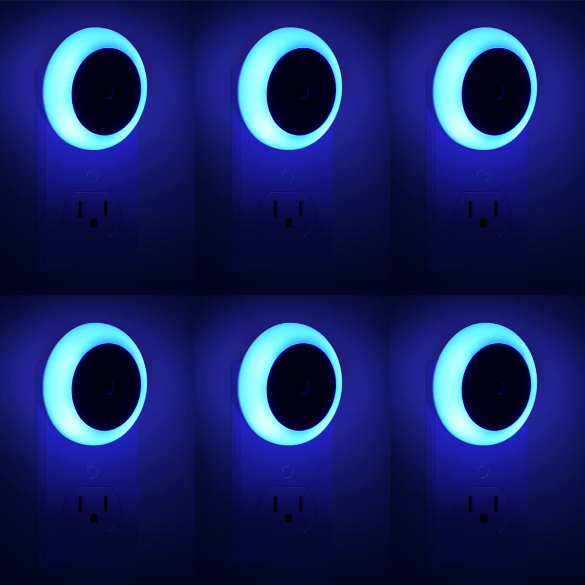 KINUR 6 Pack Blue, LED Night Lights Plug into Wall with Dusk to Dawn sensors, Plug in Night Lights for Kids Room, Bedroom, Bathroom, Baby Nursery,Stair Lights, Hallway Light