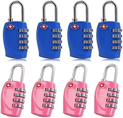 Newtion 8 x TSA Security Padlock 4-dial Combination Travel Suitcase Luggage Bag Code in 2 Colours (Blue, Pink)