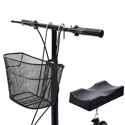 Clevr Foldable Knee Walker Scooter for Foot Injuries or Surgery, Adjustable with Dual Brake System & Basket, Medical Steerable Crutch Alternative, Silver - Thumbnail 6