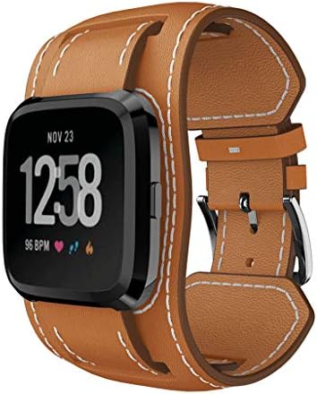 For Fitbit Versa Accessory Genuine Leather Bangle Strap Wrist Band Bracelet Cuff For Fitbit Versa!Hot Men Women's Real Leather Wrist Strap Band Cuff+Metal Buckl