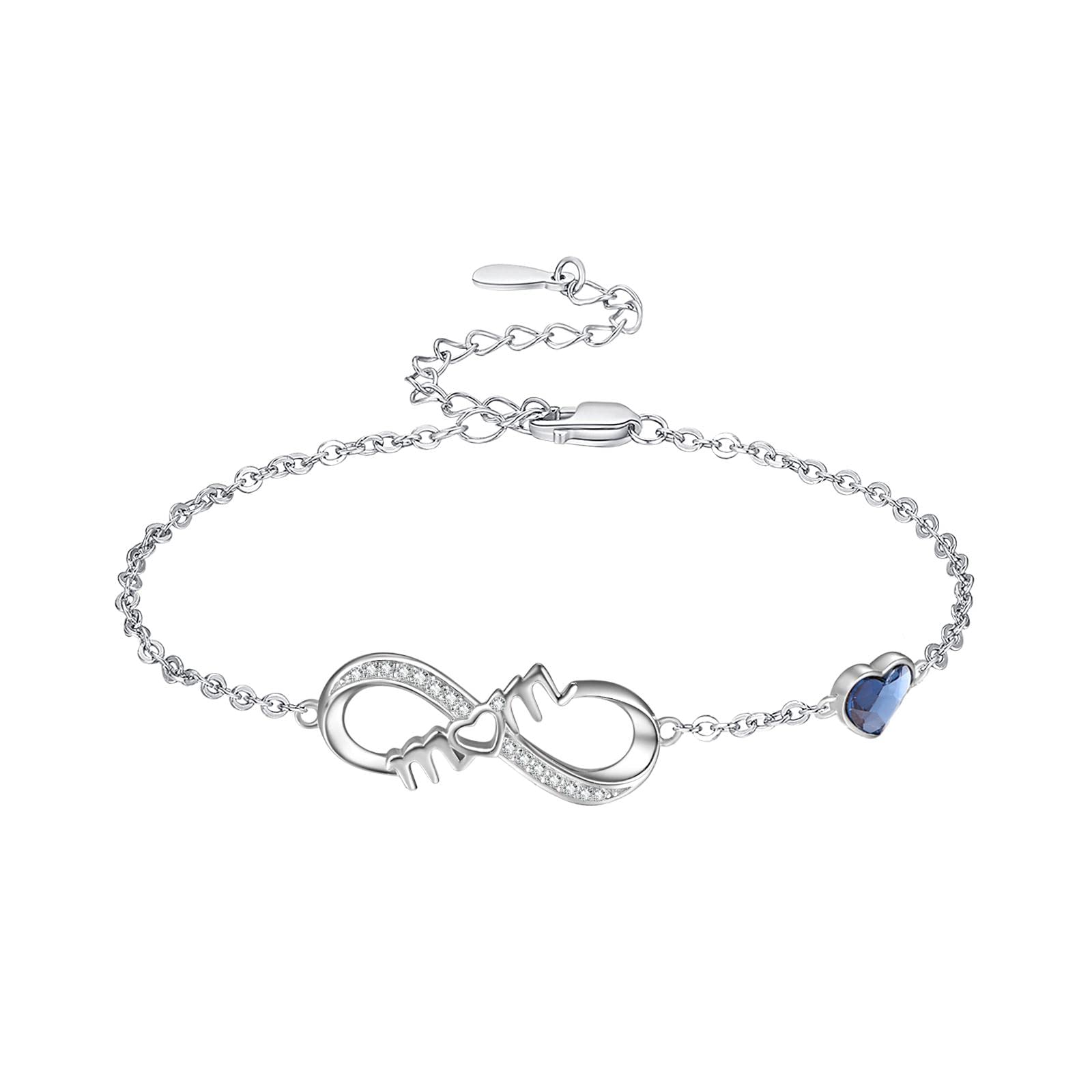 KINGWHYTE Infinity Bracelets for Womens 925 Sterling Silver Mom Bracelet Adjustable Love Heart Bracelet Birthday Mother’s Day Jewellery Gifs for Mum Grandmother