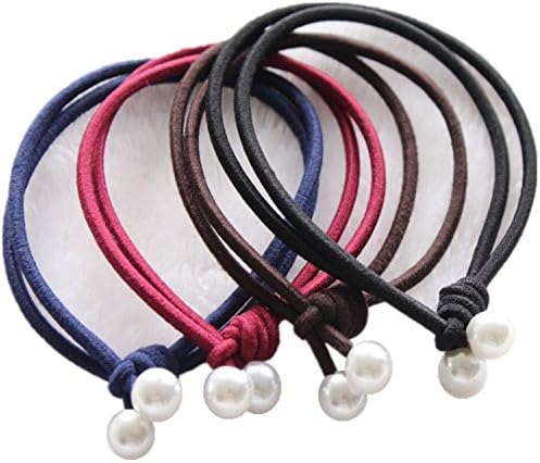 No Crease Pearl Hair Tie Bands Ropes Ponytail Holders Elastic Ribbon Ponytail Holders Hair Bands (set of 4pcs smll pearl) for Womens &amp; Girls