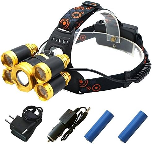 ustopfire LED Headlamp,5 Light 6000 Lumens Cree XML-T6+4R5 4 Mode 18650 Rechargeable Waterproof Headlamp,Super Bright Adjustable Headlamp,Outdoor Camping Biking Hunting Fishing Headlight