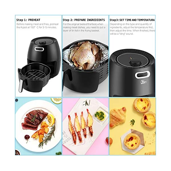 Uten-65L-Air-Fryer-1800W-with-Rapid-Air-Technology-for-Healthy-Oil-Free-Low-Fat-Cooking-Baking-and-Grilling-PlasticBlack Air Fryer Oven, Air Fryers 6.5L Uten Oil Free Fryer with Temperature Control and Timer, with Partition and Bracket…