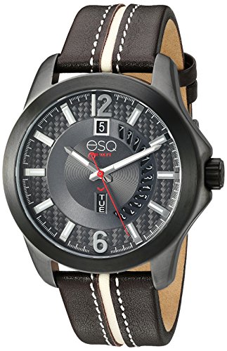ESQ Men's Quartz Stainless Steel and Leather Casual Watch, Color:Brown (Model: 37ESQE09301A)