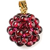 DanLingJewelry 10Pcs Round Flower Ball Charm Natural Garnet Gemstone Pendants Crystal Stone Disco Ball Charms for Jewelry Making Necklaces