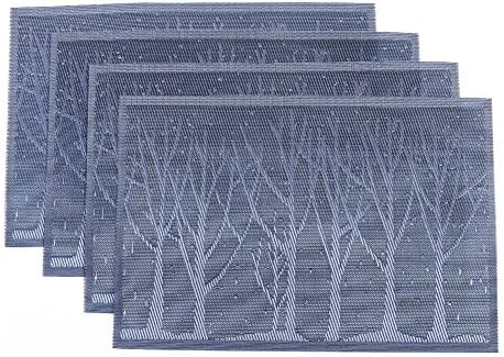 Placemats,Blue tree Woven Vinyl Non-slip Insulation Placemat for Kitchen Dining Set of 4