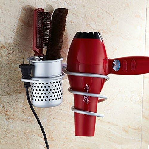 Shop24Hrs Wall Mounted Aluminum Hair Dryer Holder Storage Rack Stand Organizer With Basket