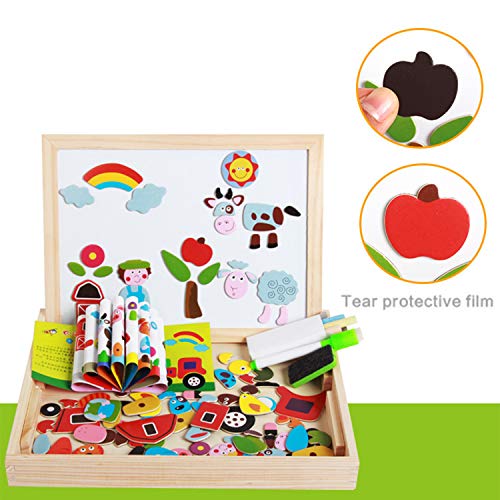 Magnetic Jigsaw Puzzles Matching Picture Game Double Sided Wooden Easel Drawing Blackboard Magnetic Whiteboard Animal/Vehicle Magnet Puzzle Educational Learning Toys Gifts For Kids Boys Girls Age 3-6