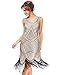 Women's Roaring 20s V-Neck Gatsby Dresses- Vintage Inpired Sequin Beaded Flapper Dresses (XS, Beige) primary