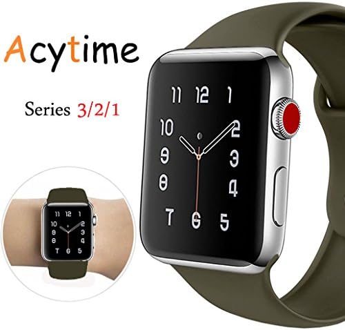 For Apple Watch Band, ACYTIME Durable Soft Silicone Replacement iWatch Band Sport Style Wrist Strap for Apple Watch Band 38mm Series 3 Series 2 Series 1 Sport, Edition (Olive Green, 38mm S/M/L)